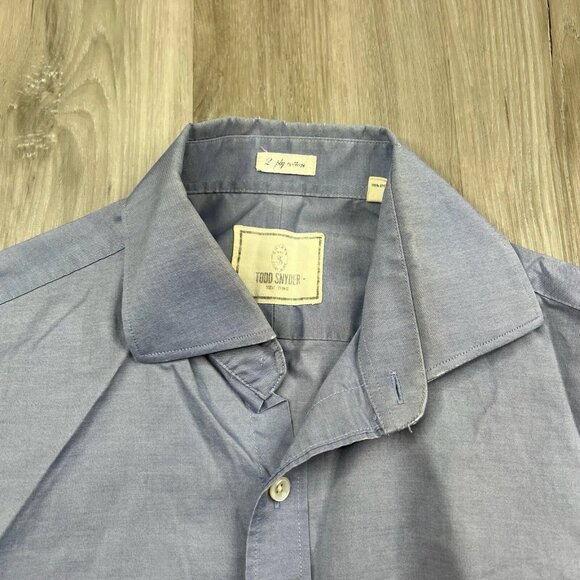 Todd Snyder Shirt Men’s 15.5 34/35 Blue Solid 2 Ply Cotton Stretch Button Up - Picture 7 of 16